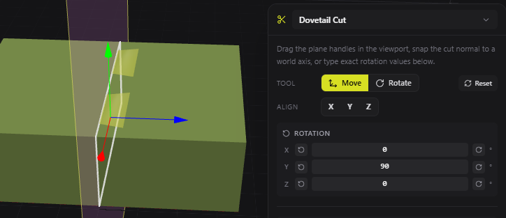 Dovetail cut with interlocking teeth in Multipart3D