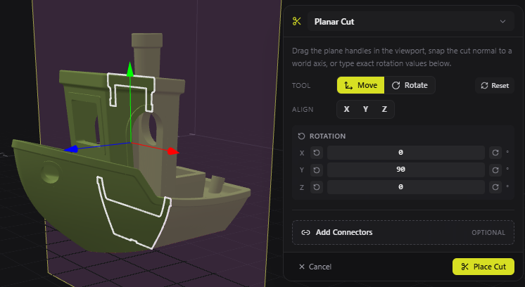 Planar cut through a 3D model in Multipart3D