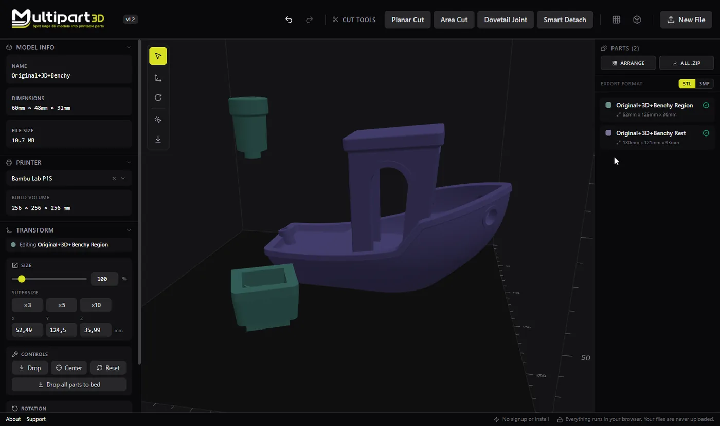 Detached chimney and cabin insert pulled off the Benchy hull