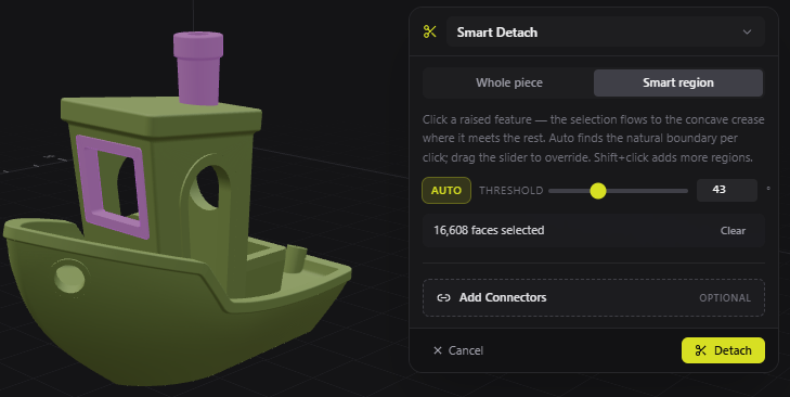 Smart detach peeling a feature from a model